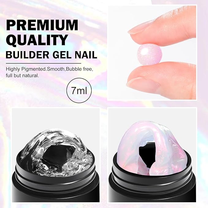 MEET ACROSS All-in-One Extension Mini Kit 2×7ml Non-Sticky Builder Gel Starter Kit WIth Base & Top Coat/Dual-Silicone Pen/Pro File/20-Pc Reusable Dual Forms Salon-Grade Extensions (Clear+Ultra Pink)