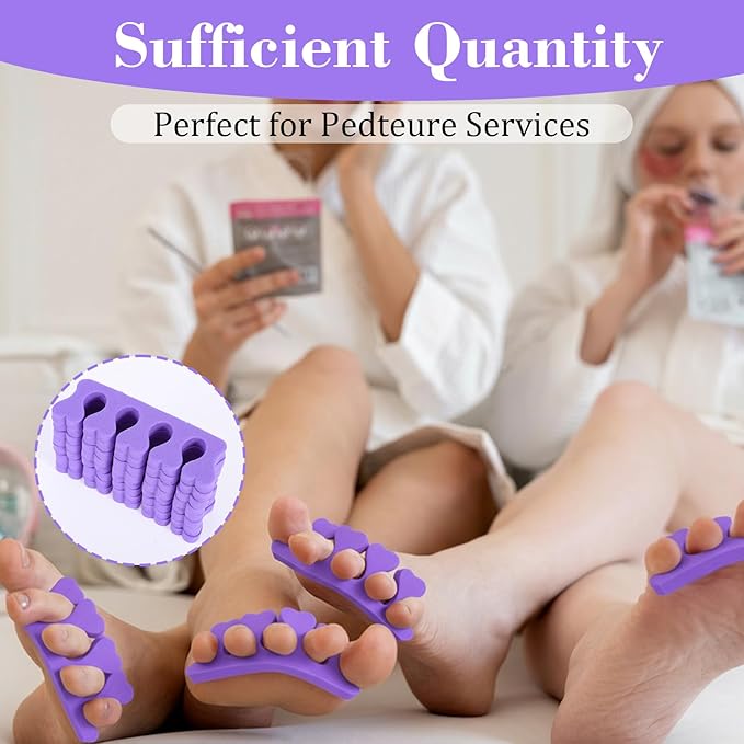 100 Pcs Sponge Toe Separators Soft Finger Separators Premium Pedicure Tool Kit Flexible Toe Divider Spacer for Polishing Pedicure Manicure Coating Nail Art Beauty Accessories (Purple)