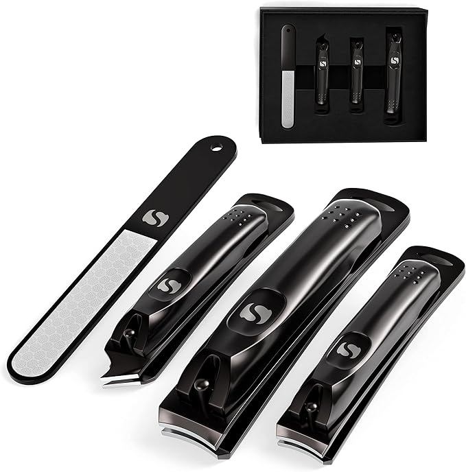 Suvorna Nail Clipper Set with Fingernail Cleaner for Under Nails - Large Nail Cutters for Thick Toenails, Edgy Nail Clipper and Nail File - Nail Clippers for Men and Nail Clippers for Women
