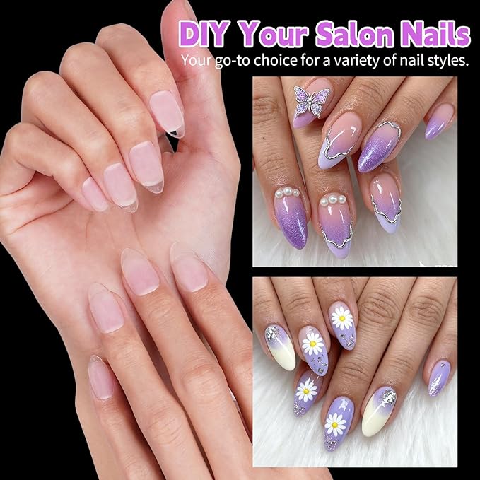 Canvalite 450Pcs Almond Press on Nails Kit with Nail Glue & Remover - Acrylic Gel Double-sided Matte Clear Pre-Buff Gel Nail Tips, 15 Sizes Full Cover False Nails, DIY at Home & Salon Use
