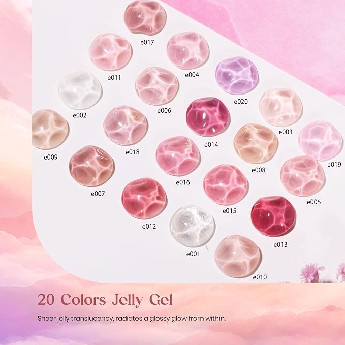 Beetles Nude Pink Gel Nail Polish Set, Nude Paradise Valentines Gel Polish Kit 25PCS 20 Colors Jelly Pink Sheer Glitter White Soak Off UV Base Glossy Matte Top Coat Nail Charms Gift for Women