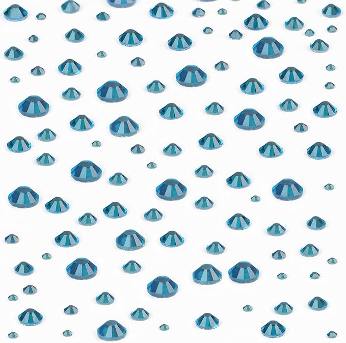 NCB Hotfix Iron on 8000pcs Crystal Rhinestones Round Gem for Crafts Decoration DIY Jewelry Making with a Tweezers and 2 Picking pens (Blue Zircon, 6Sizes SS4-SS30)