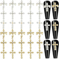 CRASPIRE 60Pcs 6 Style Cross Nail Charms 3D Y2K Metal Alloy Rhinestone Pearl Flat Nail Gems Set Gothic Vintage Punk Studs Decor for Women Nail Art DIY Jewelry Cellphone Crafts Christmas Decorations