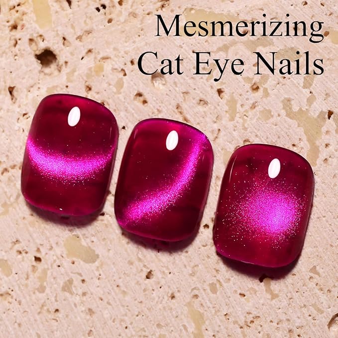 Imtiti Dark Pink Cat Eye Gel Nail Polish with Magnet, Holographic Glitter Shimmer Magnetic UV Gel Polish for Nail Art Soak off UV Led