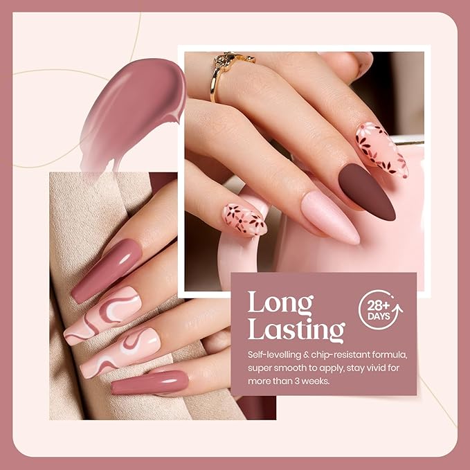 beetles Nude Gel Polish - Nude Symphony 6 Colors Polish Set, Neutral Pink Brown Glitter Skintone Gel Nail Colors, Soak off Uv Led Lamp Needed Nail Art Design Home Diy Gifts For Women