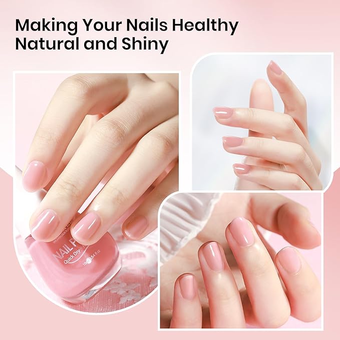 Quick Dry Regular Nude Nail Polish Non Gel, Help Nail Hardener, Strengthener, Strong and Growth, Repair for Thin and Damaged Nails Ridge Filler 0.54 fl.oz