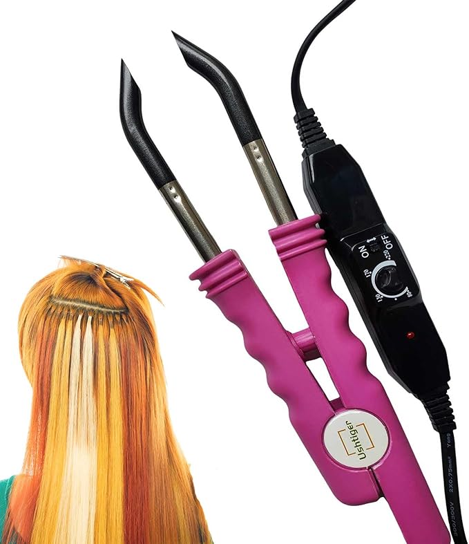 Fusion Hair Extension Tools Connector Wands Install Fusion Flat K Tip Human Hair Keratin Extension Melting Tool Kit For Pre-Bonded Flat Tip Scalp Protectors Teflon Heating Plate Pink