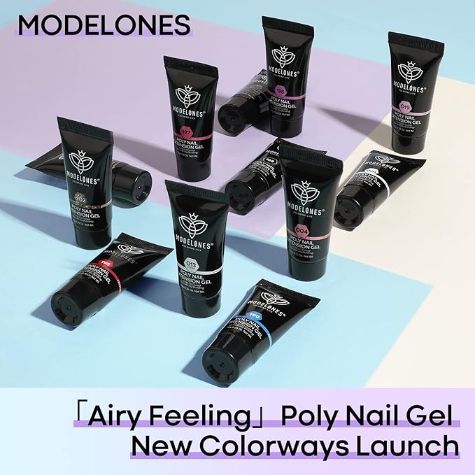 modelones 12 Colors Poly Nail Extension Gel Kit Pink Black White Red Glitter All Seasons Classic Colors Builder Nail Gel Set Holiday Manicure DIY Design Salon at Home Beauty Gifts