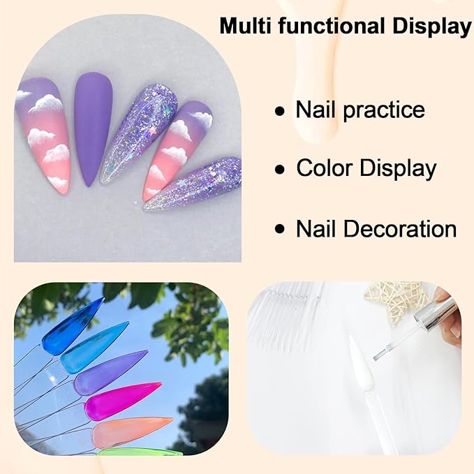 SIUSIO 50 Pcs Stiletto Nail Swatch Sticks with Metal Split Ring and Numbered Tips - Clear Fan-shaped Color Display for Nail Art Polish Practice