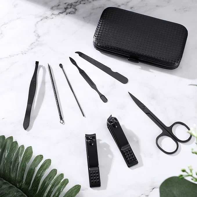 Hanaive 6 Set Manicure Set 48Pcs Nail Clippers Pedicure Kit 8 in 1 Stainless Steel Grooming Kit Professional Nail Care Tools with Luxurious Travel Case for Men Women Gift(Black, Red)