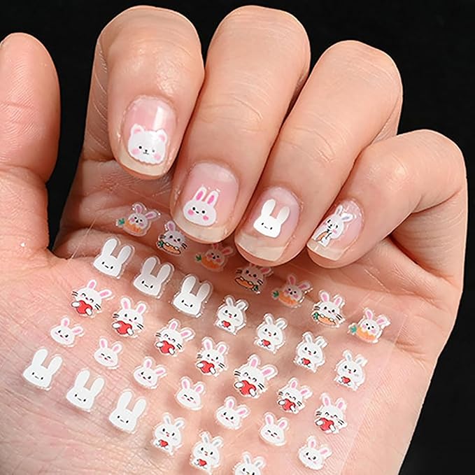 30 Sheets Easter Nail Art Stickers Rabbit Nail Sticker 3D Self-Adhesive Nail Decals Cute Cartoon Bunny Egg Nail Art Design for Women Nails Art Decorations Manicure Accessories