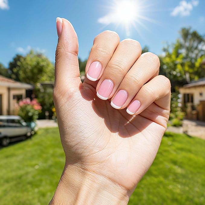 Semi Cured Gel Nail Strips - White French Tip with Pink Base, 22 Pcs DIY at Home Nail Art, UV/LED Lamp Required, Beginner Friendly & Salon Quality Manicure