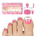 NOVO OVO Halloween Short Toe Nail Tips White French Tip with Moon Curve, ROSE PINK Thick Sharp Square Toenail Extension, Soft Gel False Nail Kit, Need Glue Builder Gel Top Coat x 15 Sizes 240 pcs