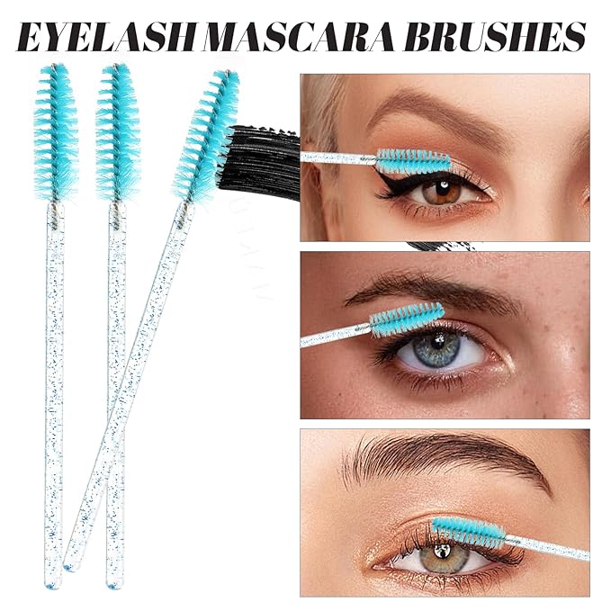 300 PCS Eyelash Extension Supplies Kit, Disposable Micro Swab Brush, Eyebrow Spoolie, Lip Brush, Mascara Wand Applicator (Light blue kits)