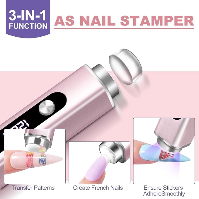 NXJ INFILILA Multi-Functional Handheld UV Light for Gel Nails with Cat Eye Magnet - Portable Flash Cure Nail Lamp for French Manicures, Detail Work, Type-C Cordless for Travel & Home Use(Pink)