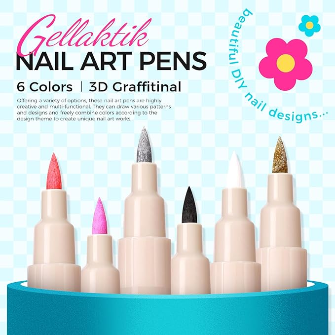 6 Color 3D Nail Art Pens Set, 0.7MM Nail Polish Pens Quick-Drying Acrylic Paint Markers, DIY Nail Design for Dotting Drawing Painting Liner, Home & Salon Manicure Tools Christmas Beginners Gifts