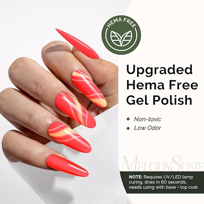 MelodySusie Hema Free Gel Nail Polish, 0.5 Fl Oz Thick Coral Pink Gel Polish, Non-Toxic, Long Lasting, Soak Off UV Nail Polish, Manicure Nail Design Salon DIY Nail Art at Home K1149