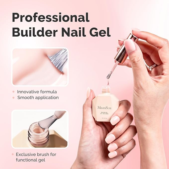 MelodySusie Milky Pink Builder Nail Base Gel for Nails Thickening, Soak Off UV Extension Gel, Rhinestone Nail Glue for Nail Art Design Salon DIY Manicure at Home Gift for Women-004