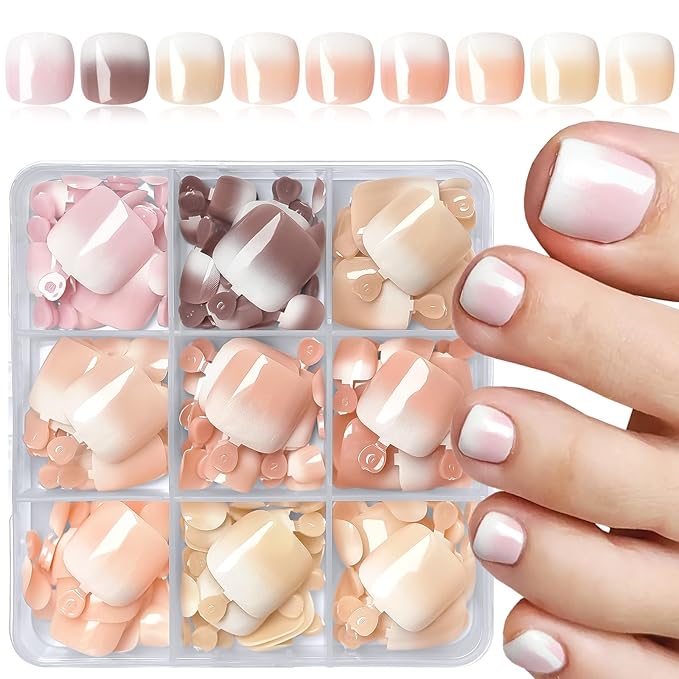 216PC Ombre Press on Toenails for Women Fake Toe nail Press ons Acrylic Toe Press on Nails Set, Ombre Press on Toe Nails Press on Fake Toenails Press ons Acrylic Toe Nail Tips Kit&Glue Tab-A