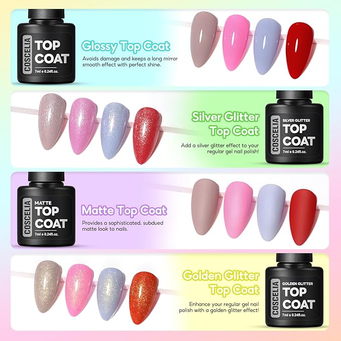 COSCELIA 60PC Gel Nail Polish Kit with U V light 55 Colors Gel Nail Polish Set 5PC Top Base Coat Glitter Rhinestones All Seasons French Manicure Starter Kit at Home Valentines Gifts for Women Girls
