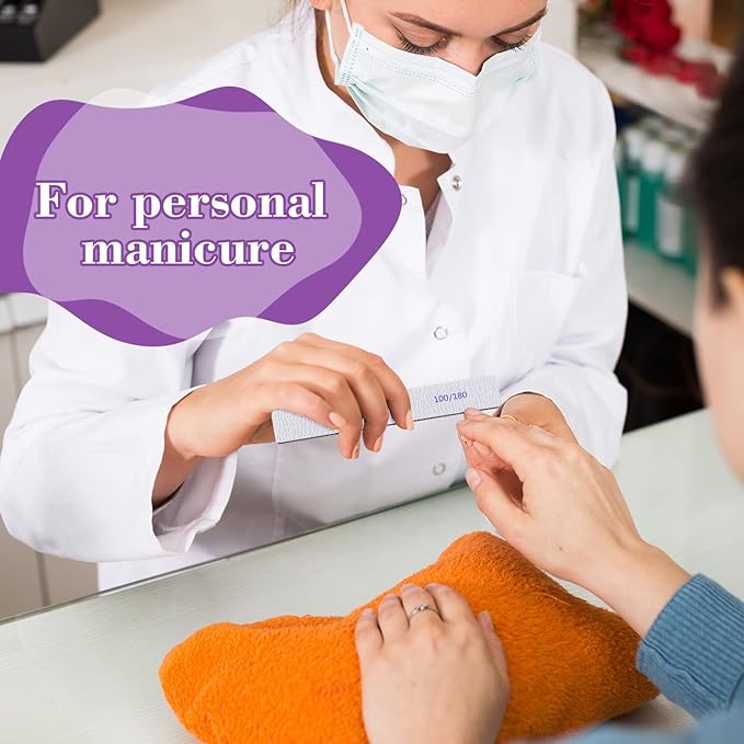 Xinnun 150 Pcs Nail Files 100/180 Grit Double Sides Professional Reusable Emery Board Nail Files for Acrylic Manicure Tools Suit for Home Salon