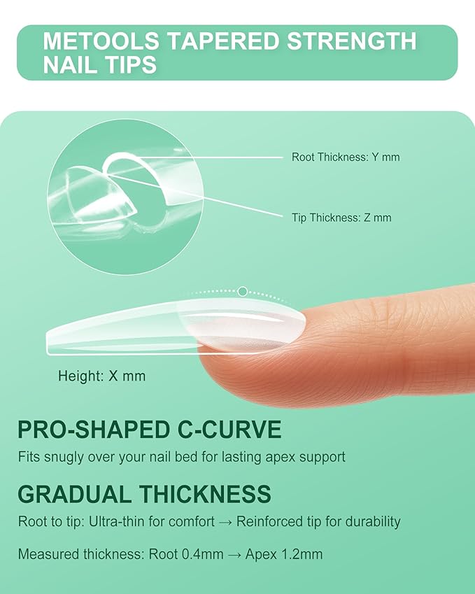 Extra Thick Medium Square Nail Tips, Natural Curve Strong Clear Pre-etched Press on Nail Gel Extension, Full Cover False Nail Tipsfor Acrylic French Salon DIY 15 Sizes 360 pcs