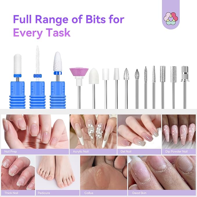 SAVILAND Professional Nail Drill 40000 RPM: Portable Electric Nail Drill Kit File Machine with Ceramic Nail Bit Sanding Bands for Quick Acrylic Removal Manicure Salon Home Use, Black Diamond