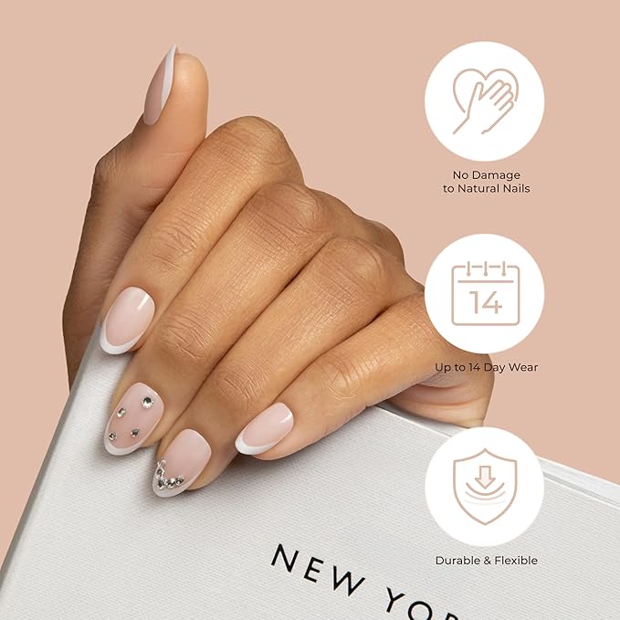 KISS Premium Classy Fake Nails - Stay Modish, Long & Square, Super Glam, Jewel Accents, Waterproof, Smudge Proof, No Dry Time, Durable, Takes Minutes, Quick & Easy | 30 Count