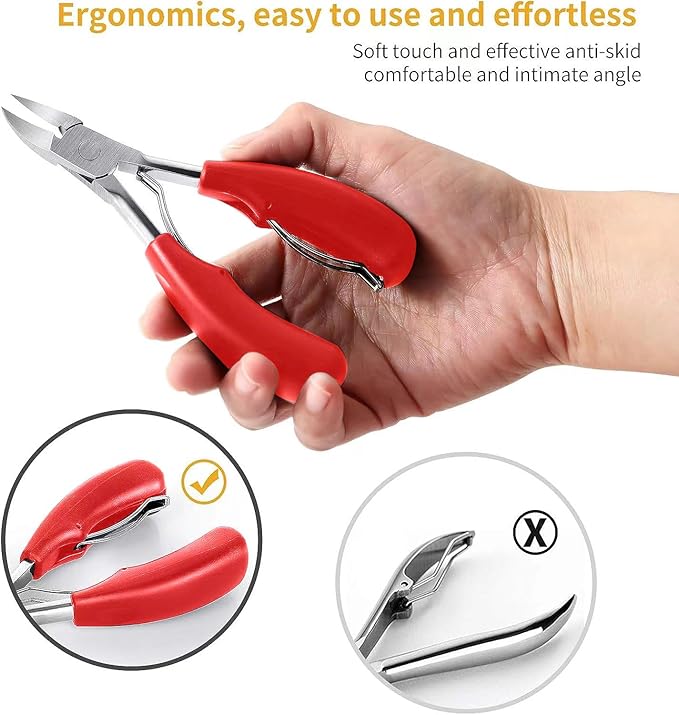 Toenail Clippers, Medical Grade Toe Nail Trimmer, Nail Clippers for Thick Nails or Ingrown Toenail Tool, Stainless Steel Sharp Pedicure Toe Nail Clippers Adult, Rubber Handle. (Red)