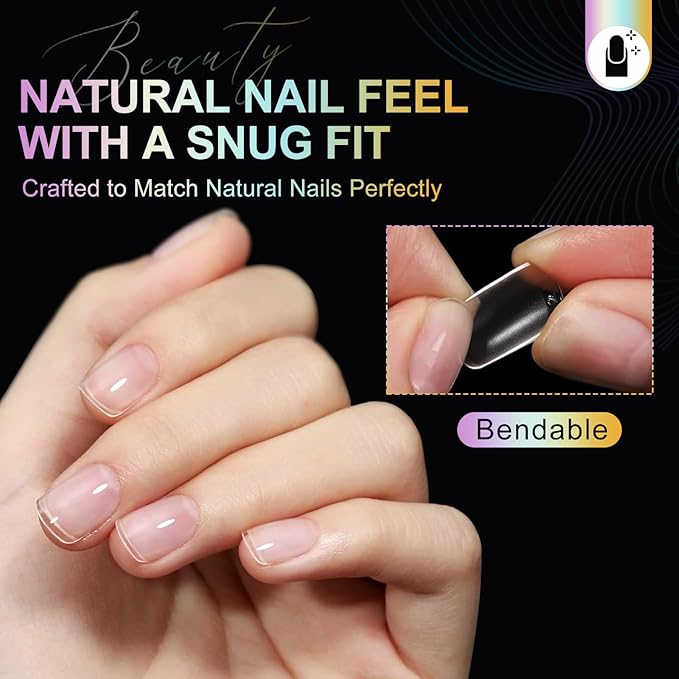 Extra Short Square Nail Tips - 12 Sizes 240 PCS Pre-Etched Soft Gel Nail Tips Half Matte Acrylic Full Cover Clear Pre Etched Nails for Nail Extension Manicure Home DIY Manicure Salon