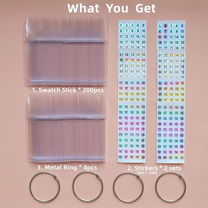 200pcs Nail Swatch Sticks with Number Stickers Display Stiletto Tips Clear Sample Sticks Practice Tips for Nail Techs Salon