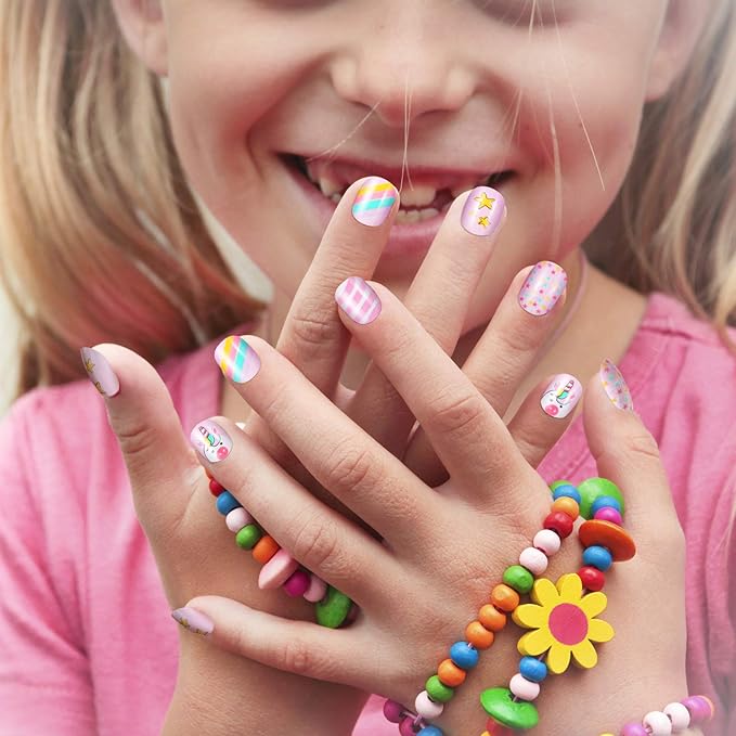 120 Pieces Kids Press on Nails Children Fake Artificial Nails Girls Full Cover Short False Christmas Fingernails for Girls Kids Design Decoration(Lovely Pattern)