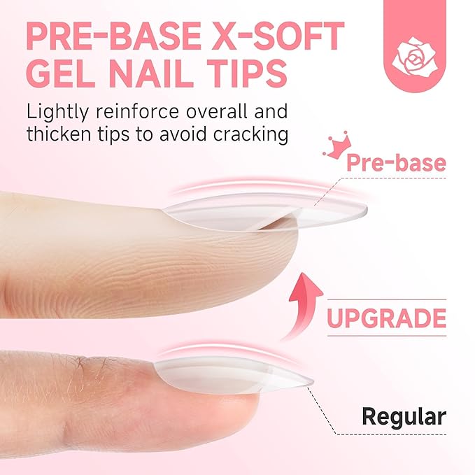 UNA GELLA Almond Nail Tips X-Soft Thicker Flexible Gel Nail Tips 330PCS Pre-etched Nails Tips Almond Shape Press on 15 Sizes Full Cover A lmond Fake Nails Strength Clear Nail Extensions DIY Salon