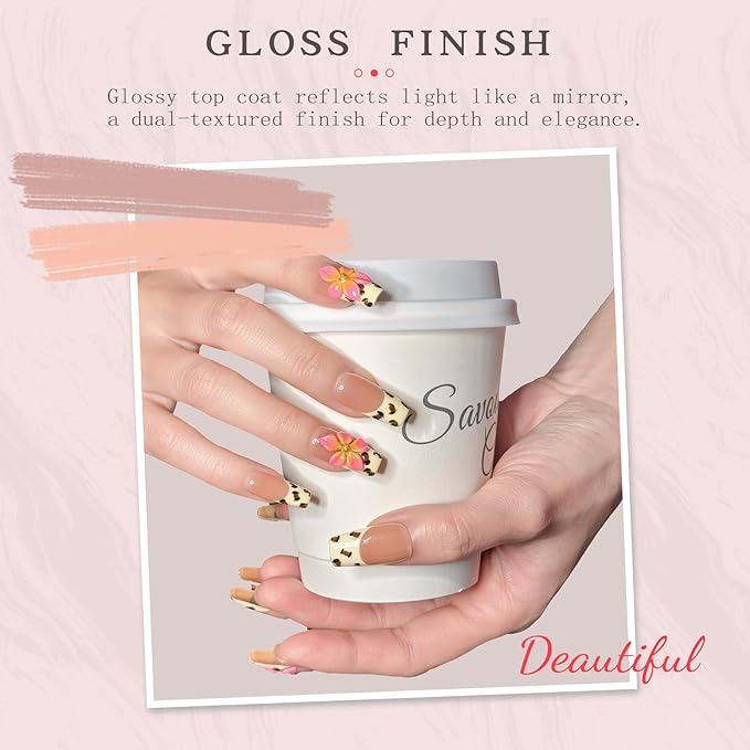 Nude Pink Handmade Press-On Nails – Long Coffin French Leopard Print & Floral Rhinestone Design | Thick Acrylic Full-Coverage False Nails (M-10PCS)