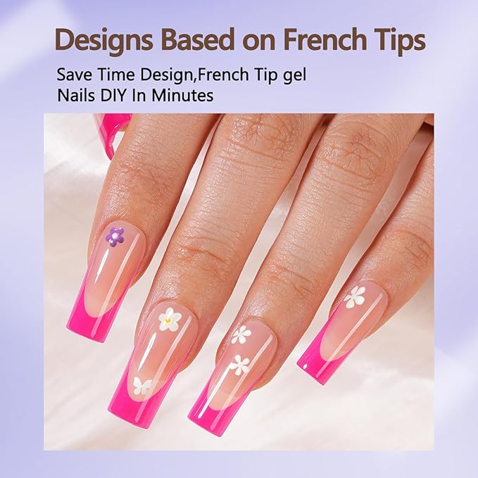 Misssix French Tip Press On Nails, 150Pcs French Gel Nail Tips, Long Square Soft Gel Fake Nails, X-BASIC Tips Starter Kit for Nail Art DIY 15 Sizes