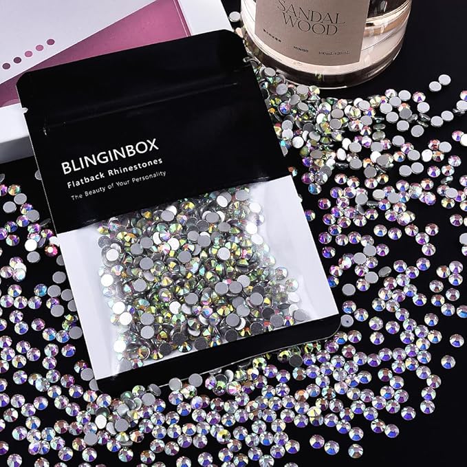 Blinginbox 1440 Pieces SS16/3.8-4mm Clear Crystal Flat Back Brilliant Round Rhinestones Glass Stones Glitter Gems Crystals Diamond (Crystal AB).