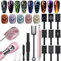 14Pcs Cat Eye Magnet For Nails Magnet Tool Set With 2 Pcs Y-Shape Iron Molds, Double-Side Cylinder And Bead Cat Eye Gel Nail Polish Magnet For Nails Different Magnet Sticks Design Tools
