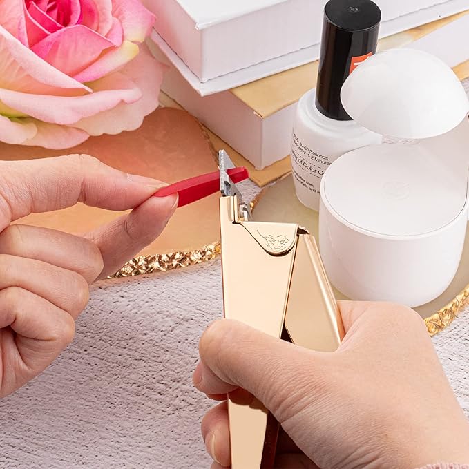 Belleboost Gold Premium Adjustable Nail Clippers for Acrylic Nails, Professional Stainless Steel Fake False Nail Tip Clipper Cutter Trimmer, Sharp Blade Manicure Tool for Salon Home DIY Nail Art