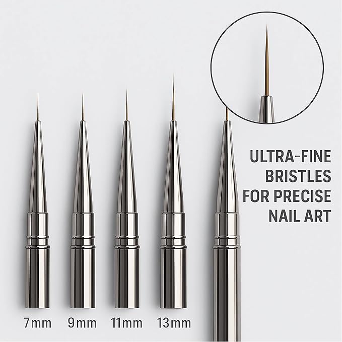 Nail Art Liner Brushes Set – 5PCS Long Thin Nail Brushes for Gel Nail Polish, Detail Painting & Striping – Professional Nail Art Brushes with Durable Metal Handles for Salon & DIY Manicure