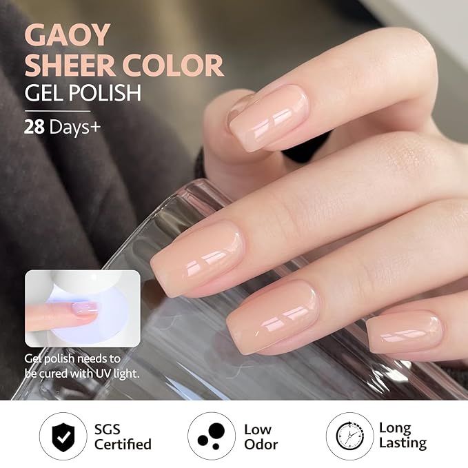 GAOY Nude Jelly Gel Nail Polish, 16ml Sheer Translucent Netural Soak Off Gel Polish, UV Light Cure for Nail Art DIY at Home, 2950 Bright Nude