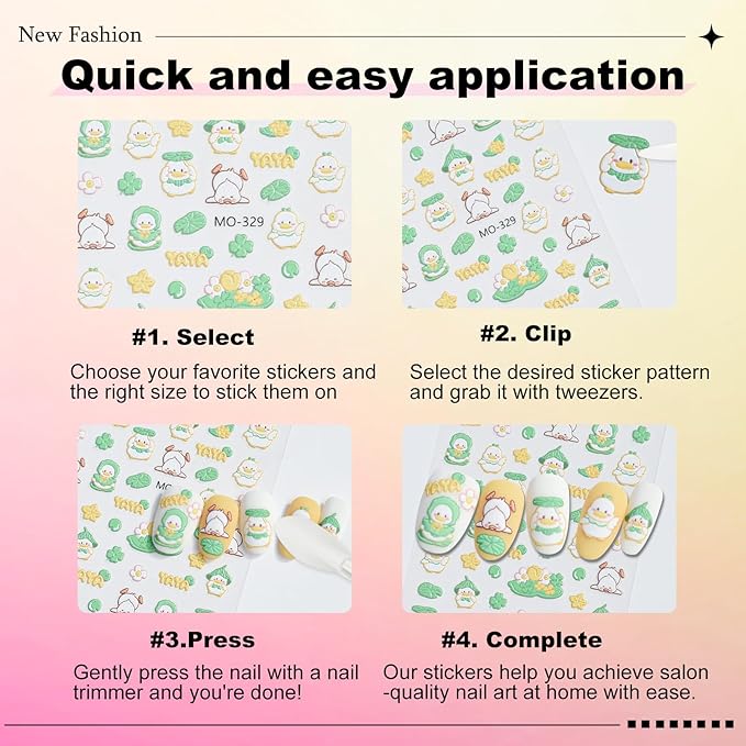 3 Sheets Duck Nail Stickers for Nail Art Cute Duck Designs 3D Self Adhesive Nail Decals for Women DIY Manicure Decoration YX1233