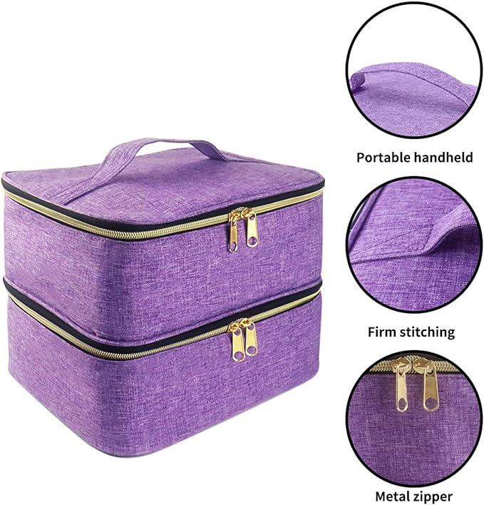 Meichoon Essentials Nail Polish Carrying Organizer 2 Layers Storage Holder Case with Adjustable Bottle Compartment 30 Bottles of Gel lamp and Manicure Tools Large Makeup Bag Travel Purple