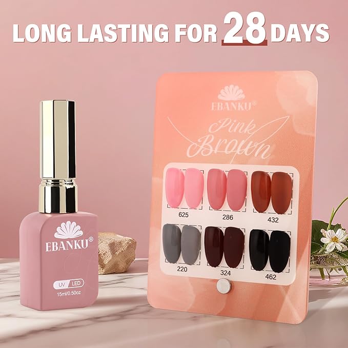 EBANKU 6 Pcs 15ML Pink Gel Nail Polish Set, Same Color Same Bottle Nude Brown Fall Soak Off Gel Nail Polish Kit Nail Art Manicure Gifts for Women