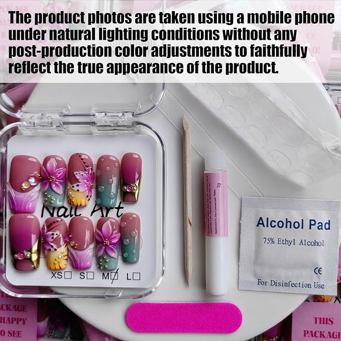 Handmade Press on Nails Medium Square Shape,Professional Handcrafted Design Glue on Nails for Women 10pcs M Size Pattern 1105