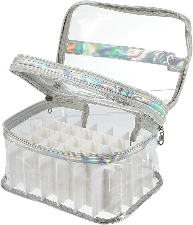 VOCOSTE Nail Bag, Carrying Case Holds 35 Bottles, Art Set Organizer, Travel Storage for Nail Polish, Silver Tone