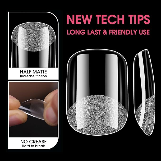 Short Square Soft Gel Nail Tips,120PCS Pre Buff Full Cover Shaped Nail Extenison Tips Half Matte Gel X Nail Tips Acrylic False Nail Tips