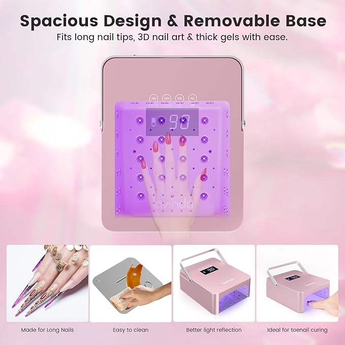 Lavinda 60W Large Professional Nail Lamp with Portable Handle, UV/LED Nail Dryer with Features Dual-Temp Control & LCD Timer,Rechargeable 5200mAh for Cordless Salon.
