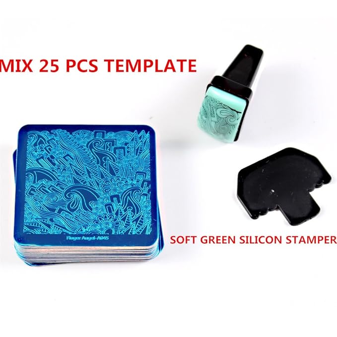 Mix 25Pcs Nail Art Stamping Template Full Cover Nail Template Manicure Print DIY Image Plate with Stamper Kit(A21-45)