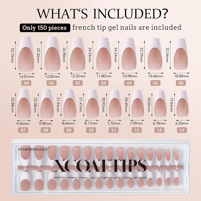 BTArtboxnails French Gel Nail Tips - French Tip Press on Nails Brown Medium Coffin XCOATTIPS for Nail Extensions