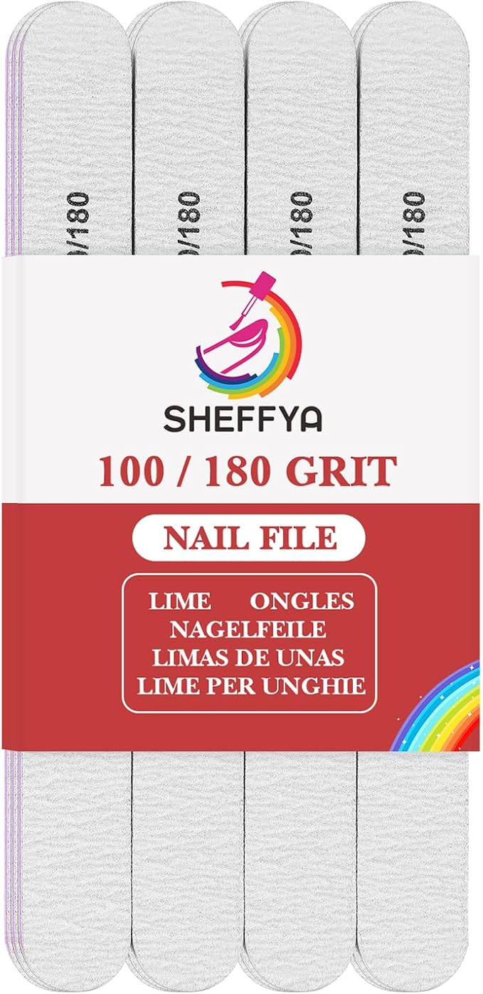 25PCS Nail File: 100/180 Gritfor Nails Zebra Doubled Sides Coarse Finger Nail Filer for Acrylic and Extension Gel Removal Manicure Kit Salon Home Use Nail Files (Oblong, Count, 25, 100/180 Grit)